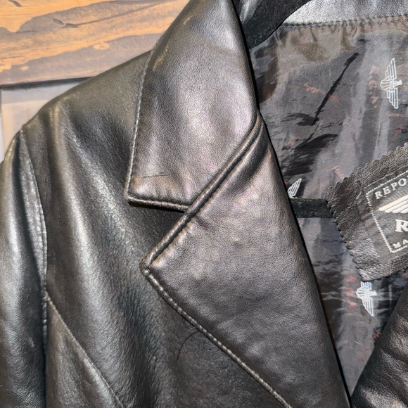 Black Italian Leather coat jacket women’s By Reportage R.G.A - Picture 5 of 8